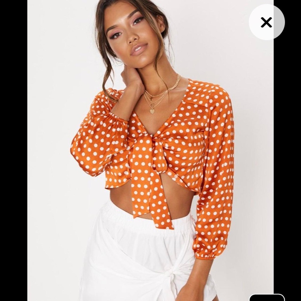 PrettyLittleThing Orange Polka Dot Blouse